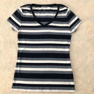 Tommy Hilfiger T-shirt Striped Deep V Neck Short Sleeve Women Size M